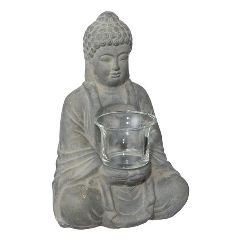 Terrakotta, x Windlicht Grau, Teelichthalter, Buddhastatue 13 20 Buddha, 10 x CEPEWA cm, aus