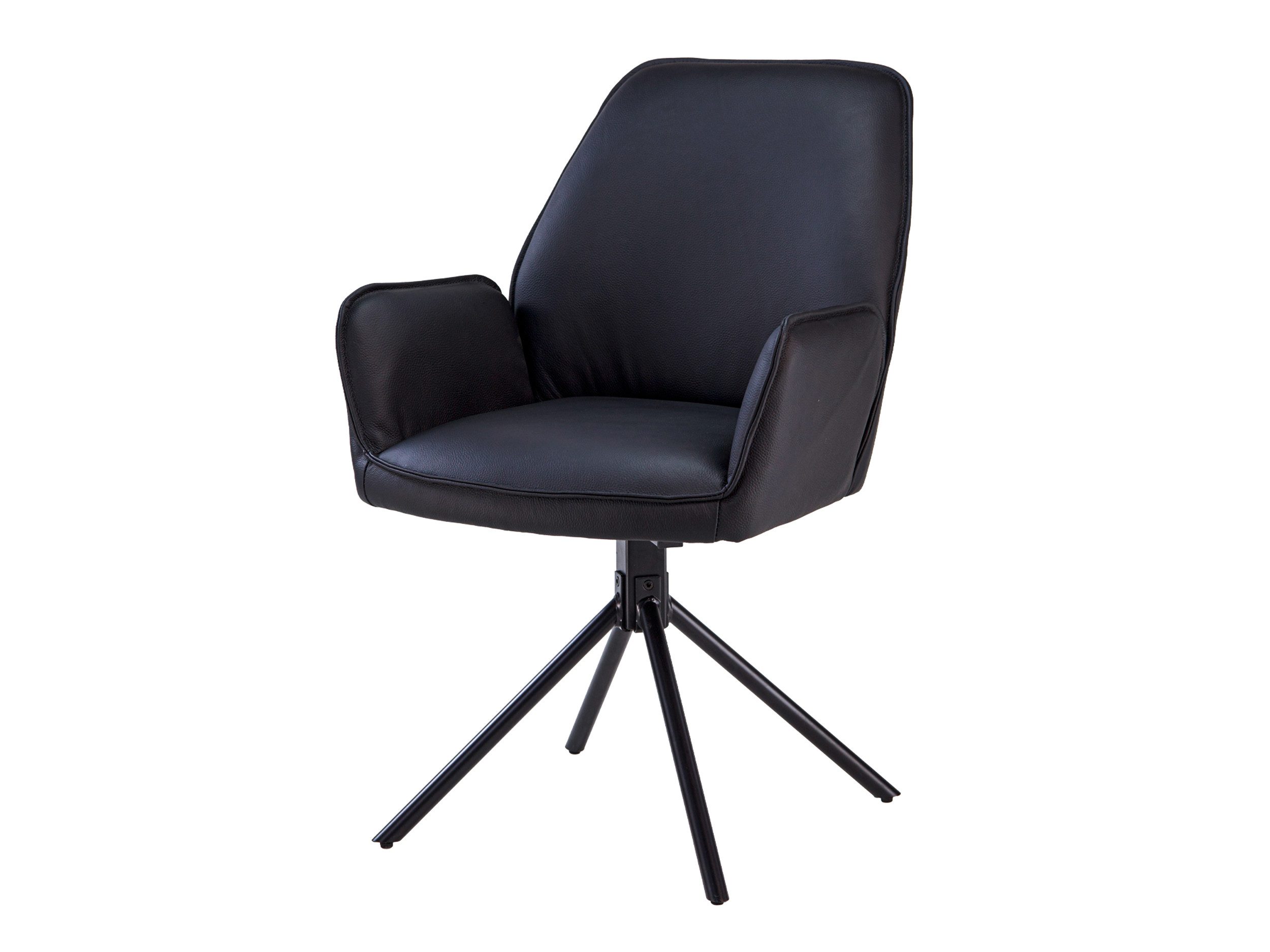 Massivart® Polsterstuhl Echtleder drehbar 180 Grad / Esszimmerstuhl »COVELO«, mit Nivellierung · Metallgestell schwarz matt