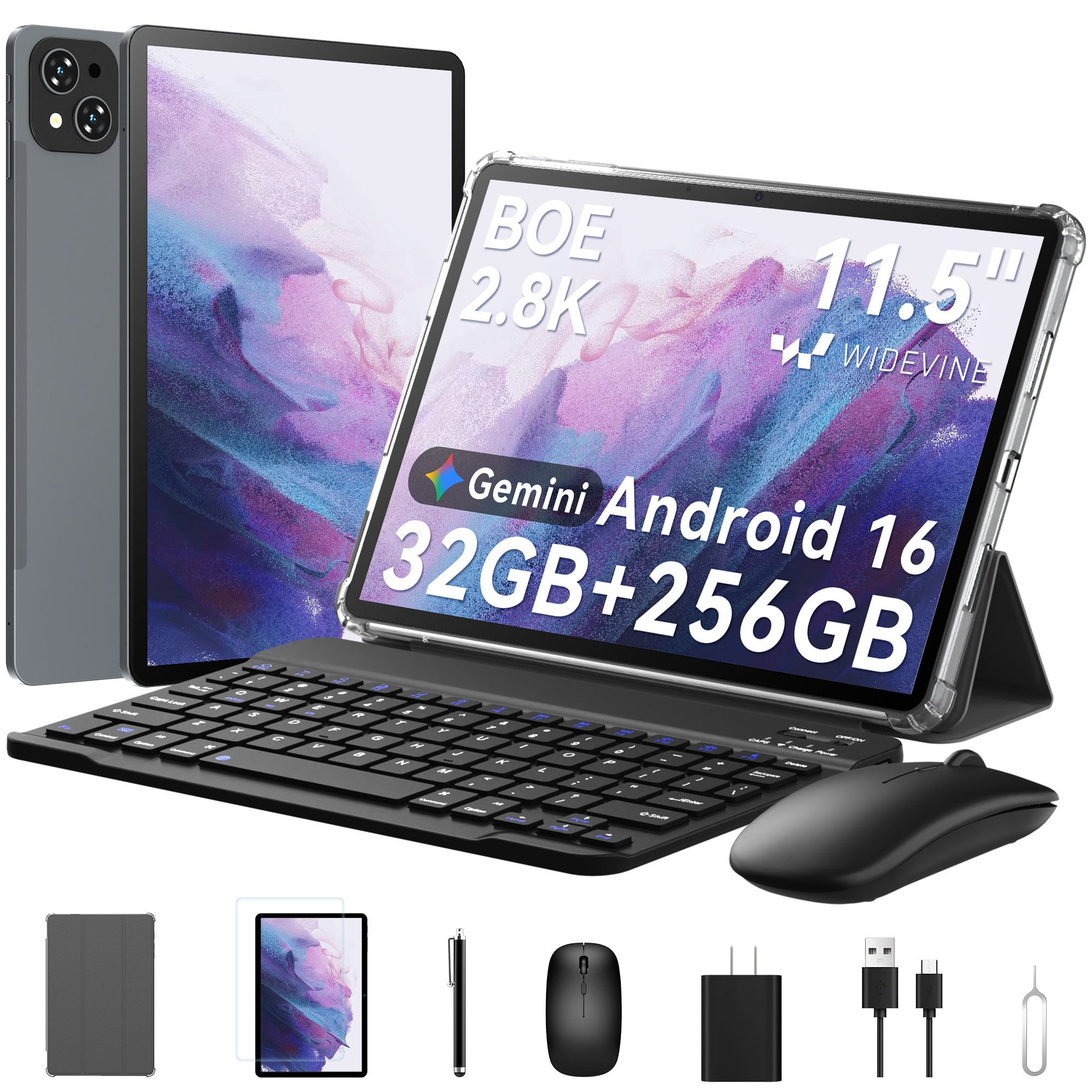 KINGRID 11,5" T12P 2,8K Android 16 4GLTE 256GB Mit Tastatur/Maus/Hülle Tablet (11,5", 256 GB, Android 16, 8000mAh, Gemini-KI, 2800x1840, Octa- Core, 32(8+24)GB)