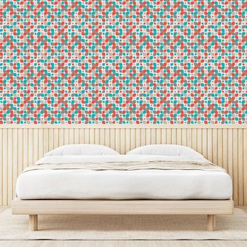 Abakuhaus Vinyltapete selbstklebendes Wohnzimmer Küchenakzent, Retro Abstrakte Mosaik-Blumen