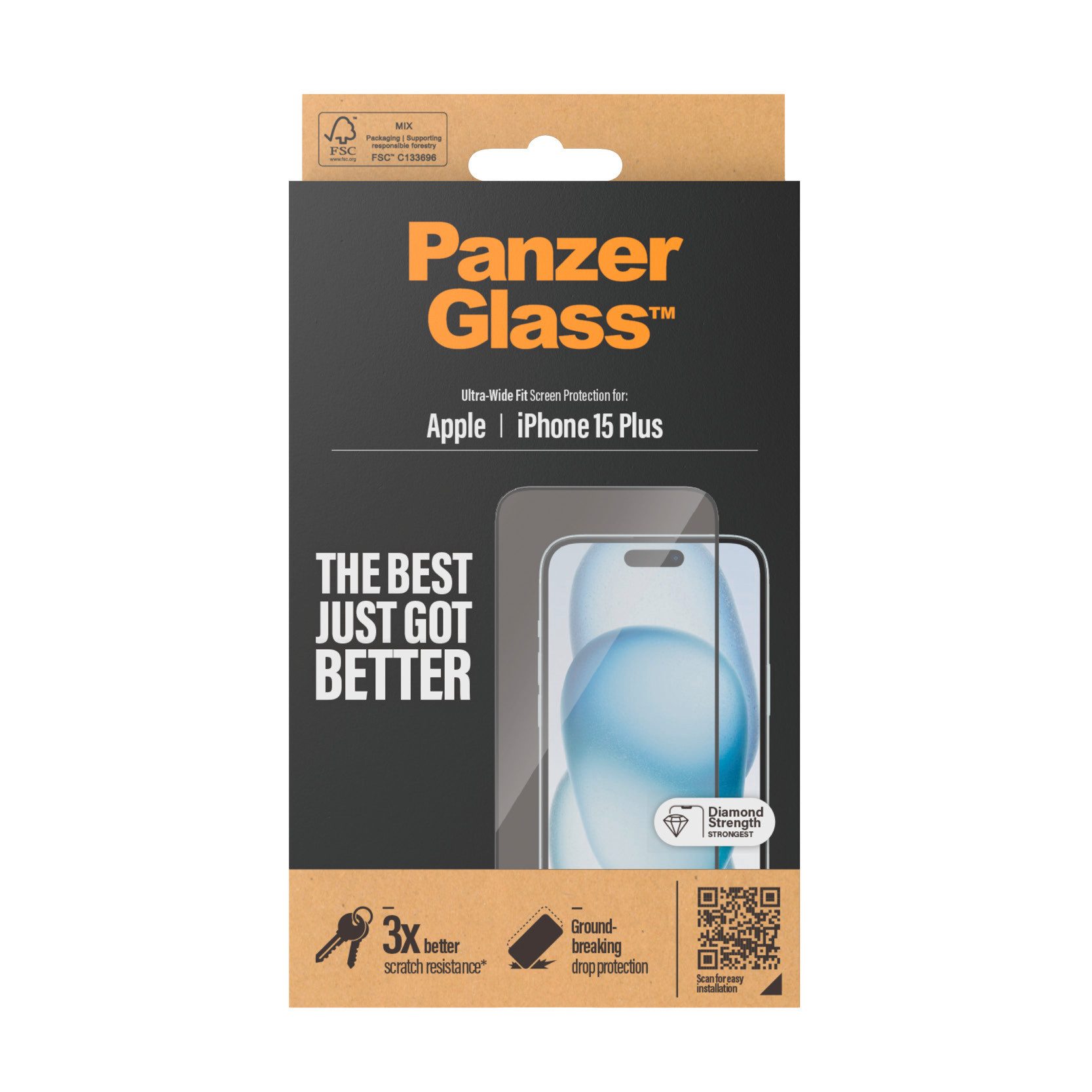 PanzerGlass Displayschutzglas Ultra-Wide Fit Screen Protector für iPhone 15 Plus für Apple iPhone 15 Plus, Displayschutzfolie, Schutzfolie, Bildschirmschutz, kratz- & stoßfest