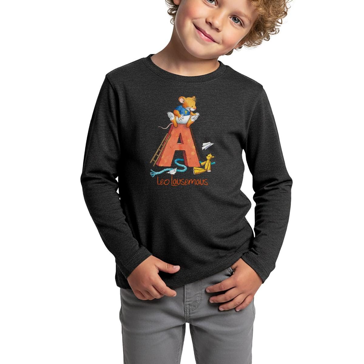 T-Shirt Leo Lausemaus Kindergarten Alphabet Kinder Premium Langarmshirt