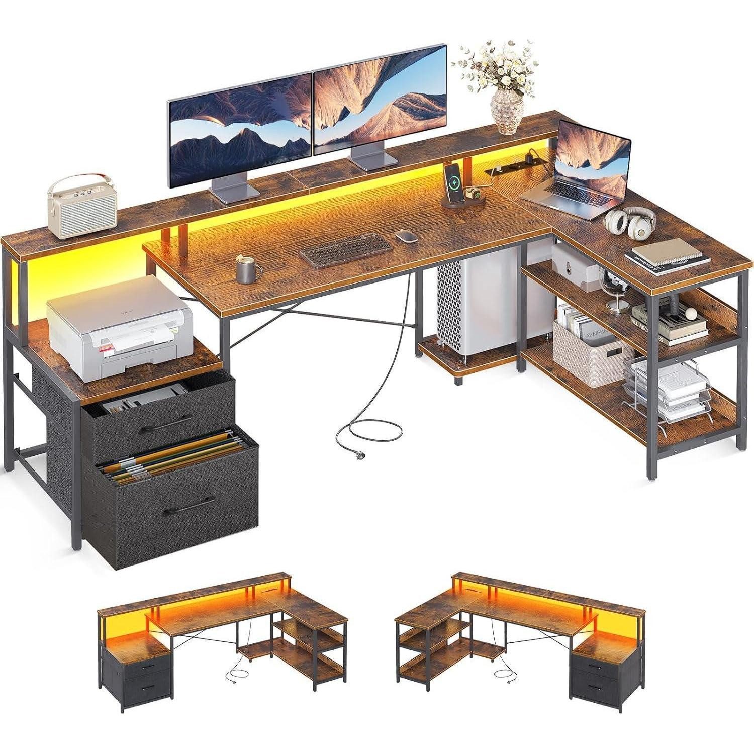 LuxusKollektion Eckschreibtisch Schreibtisch L Eckschreibtisch Vintage-braun 189.3×100 cm