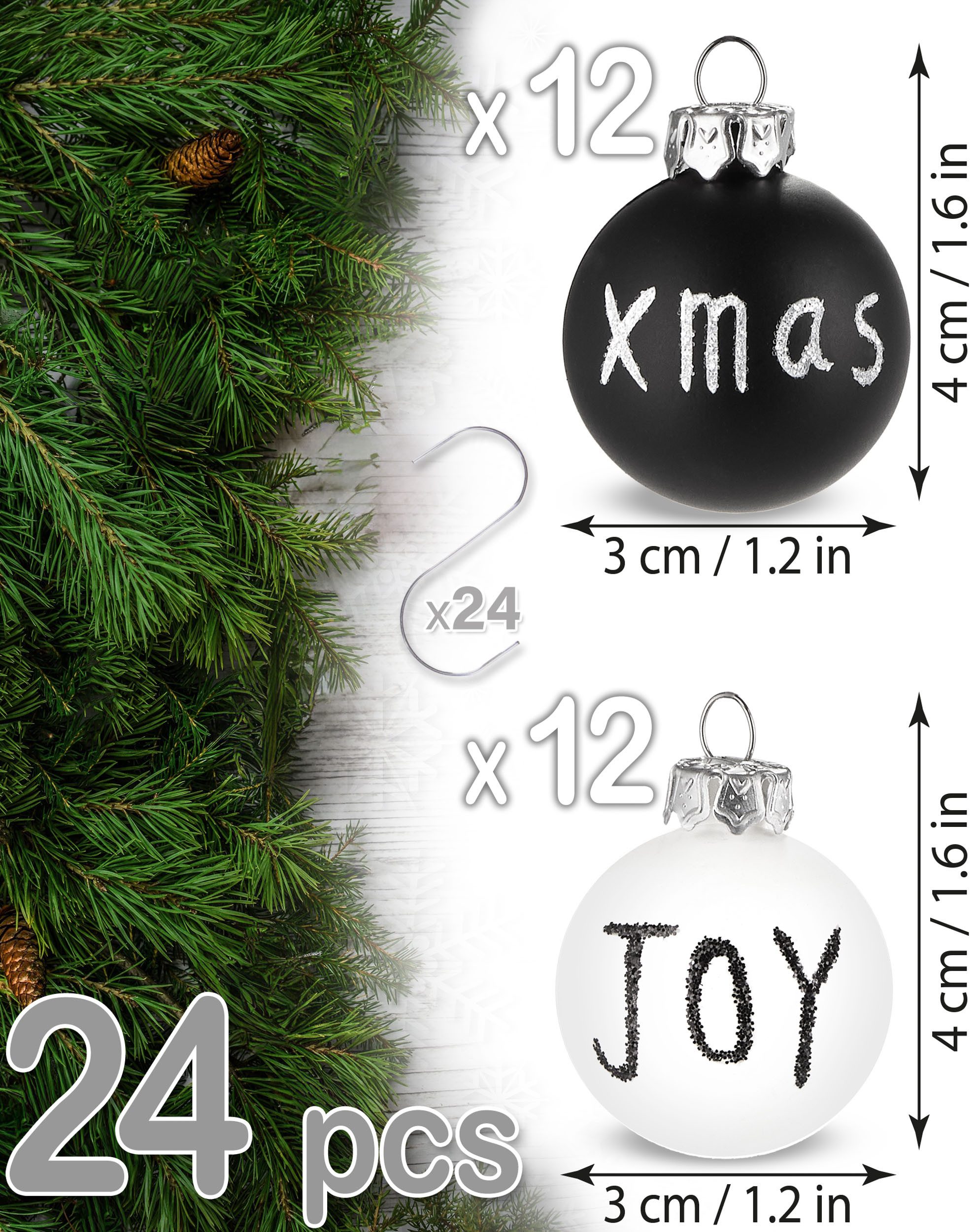 BRUBAKER Weihnachtsbaumkugel 24-teiliges Set Weihnachtskugeln Joy & Xmas - 3 cm Mini Baumkugeln (24 St), für Weihnachtsbaum - Handbemalter Christbaumschmuck Kugeln