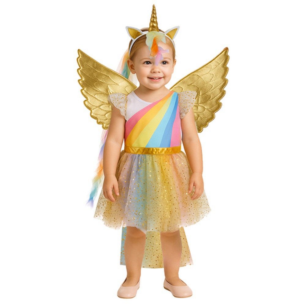 KRUZZEL Costume Children's Costume Unicorn Costume Carnival, Includes dress, golden wings and headband with unicorn horn