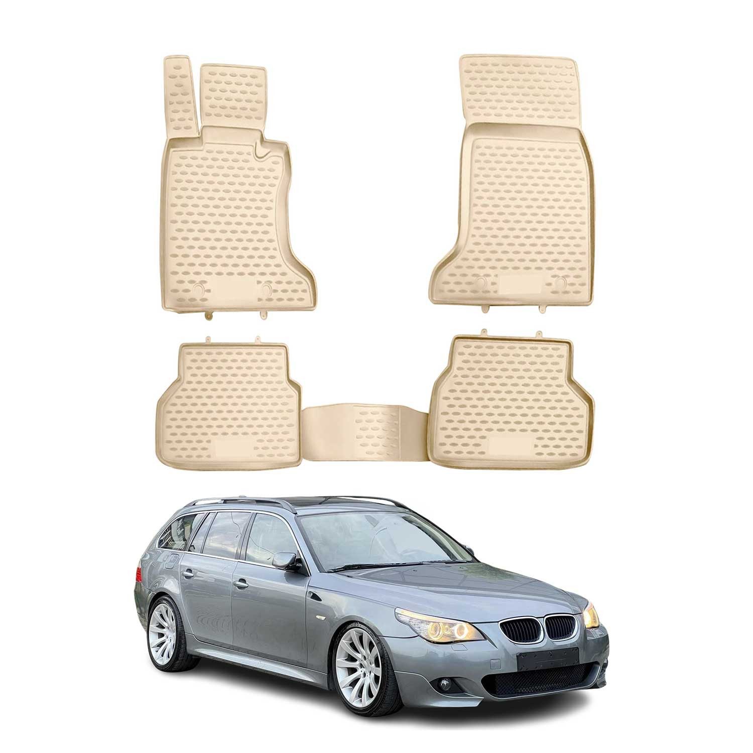 OMAC Auto-Fußmatten für BMW 5er E60 E61 Limo Touring 2003-2010 Beige TPE (4 St), Antirutsch,Wasserfest,Einfache Installation