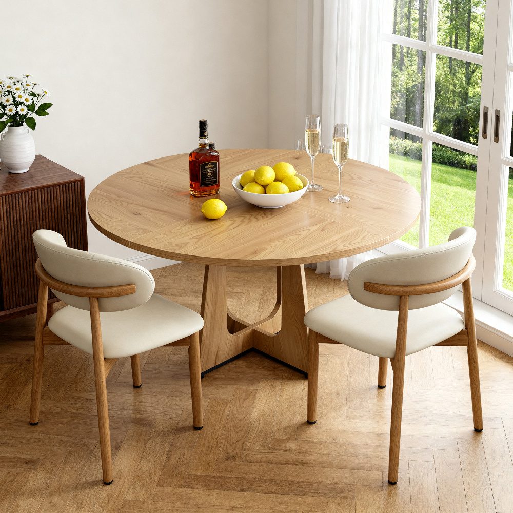 BBWL Esstisch Set mit Stühlen, 120cm MDF Tisch und 2 stühle, Rundes Esstisch Set für Esszimmer Wohnzimmer