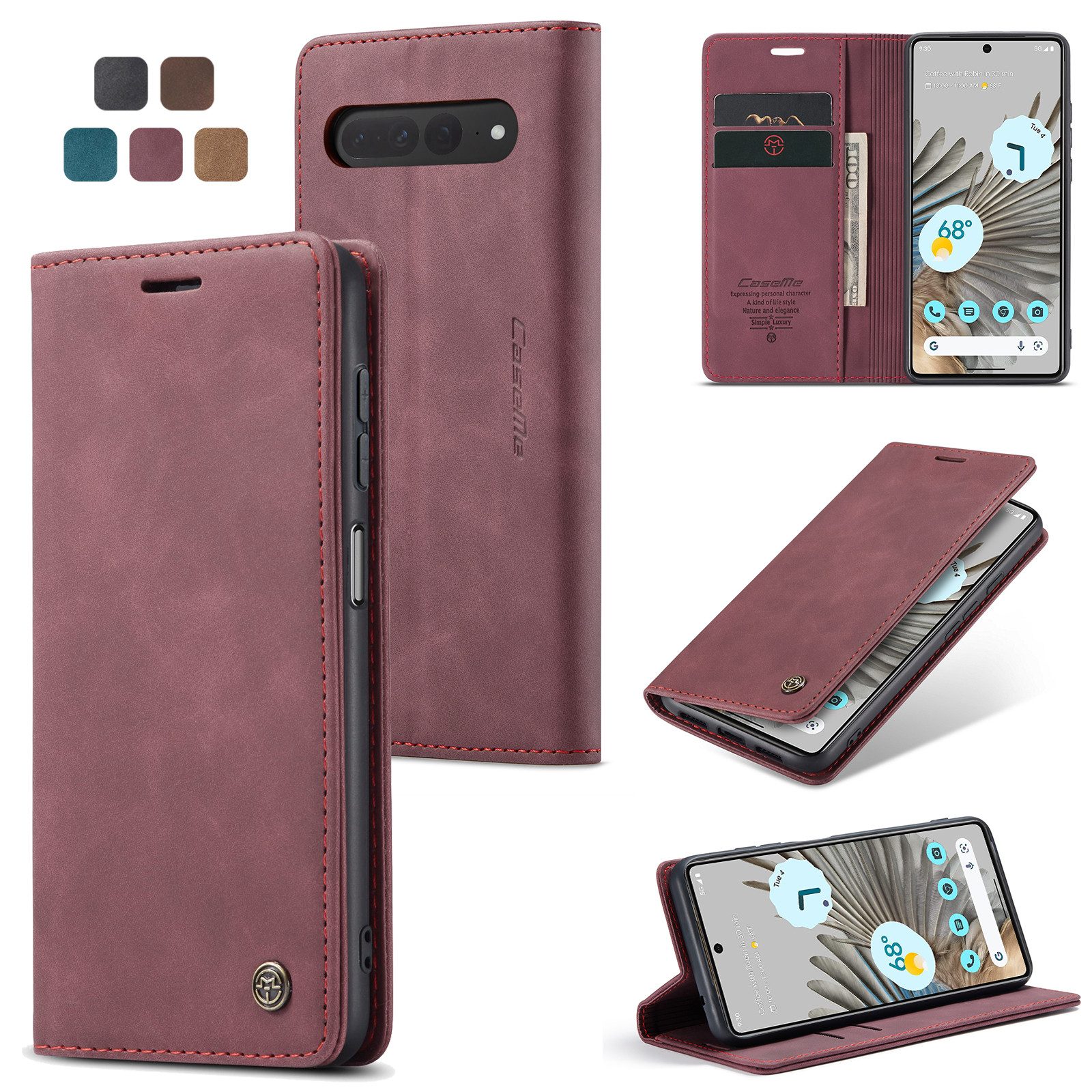 CaseMe Handyhülle Hülle für Google Pixel Klapphülle Google Pixel 7 Pro Karmesinrot