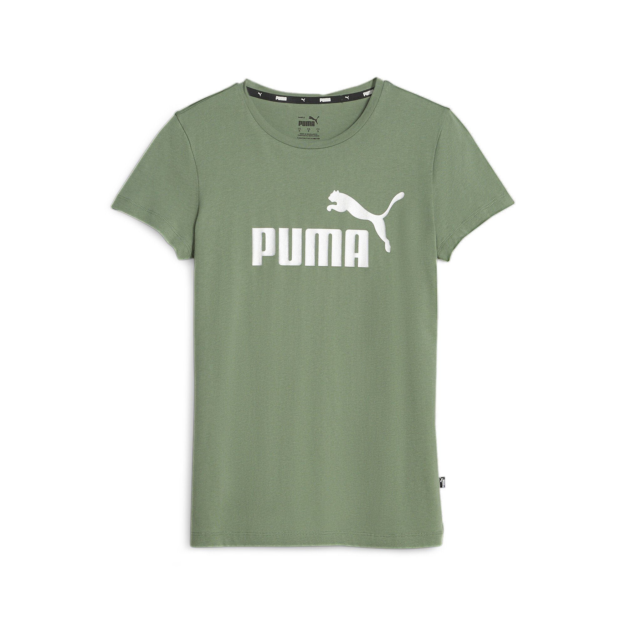 PUMA T-Shirt Eucalyptus T-Shirt Green Damen Essentials+ Metallic Logo