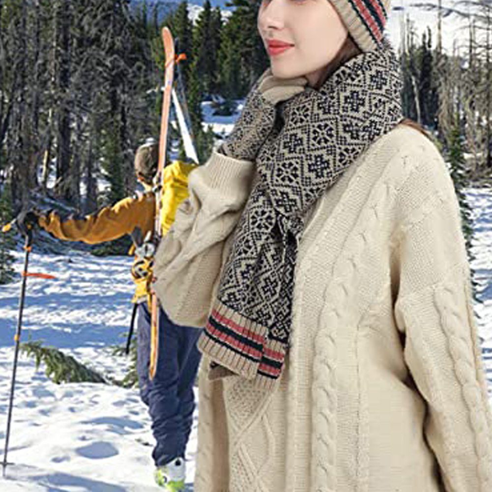 Set Winter LYDMN Handschuh, und Strickhandschuhe dreiteiliges Strickmütze, Schal Schal Set 3-teiliges Mütze Warm Handschuhe