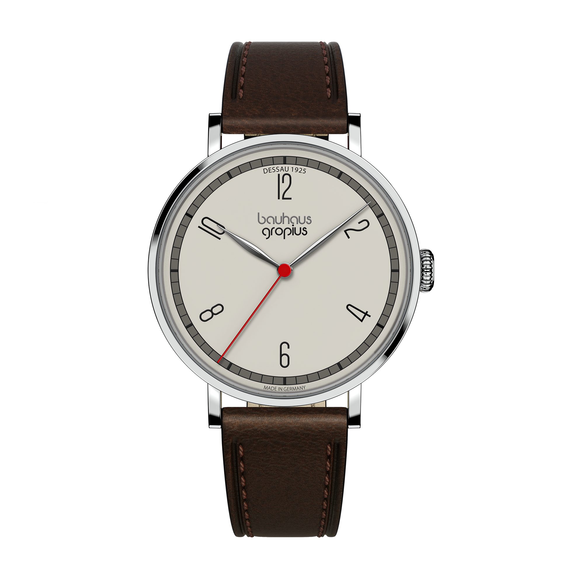 Walter Gropius Quarzuhr Made in Germany, Damenuhr, Herrenuhr, Unisex, Saphirglas - WGN 004-04, Armbanduhr, Lederarmband, Edelstahlgehäuse, New Bauhaus Dessau 1925