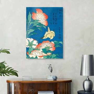 Posterlounge Acrylglasbild Katsushika Hokusai, Blumen und ein Vogel, Wohnzimmer Malerei