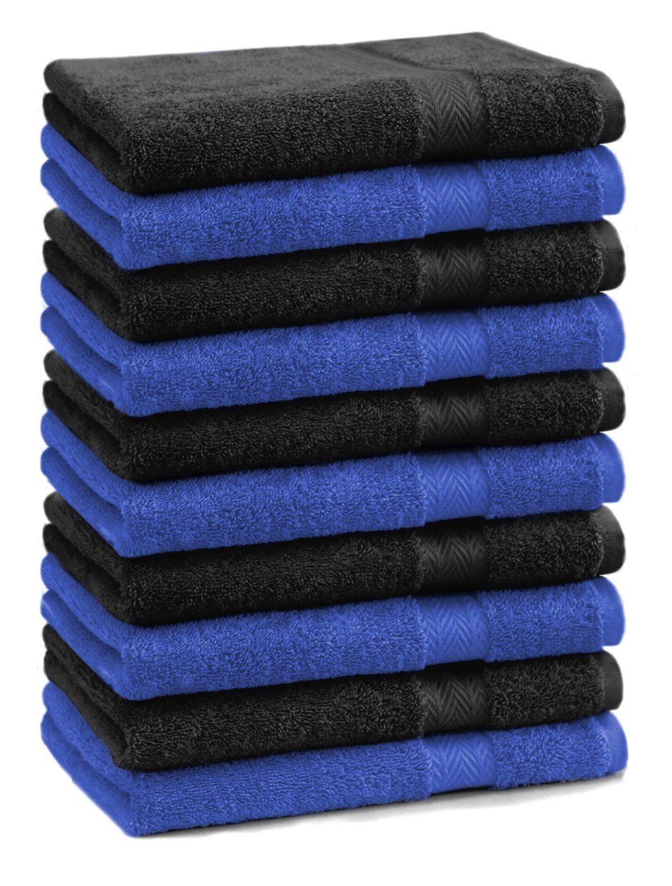 Betz Gästehandtücher 10 Stück Gästehandtücher Premium 100% Baumwolle Gästetuch-Set 30x50 cm Farbe royalblau und schwarz, 100% Baumwolle