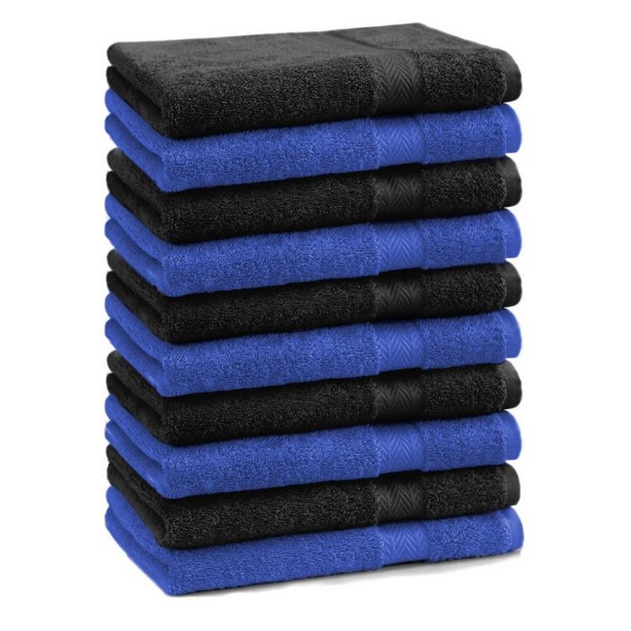 Betz Gästehandtücher 10 Stück Gästehandtücher Premium 100% Baumwolle Gästetuch-Set 30x50 cm Farbe royalblau und schwarz 100% Baumwolle