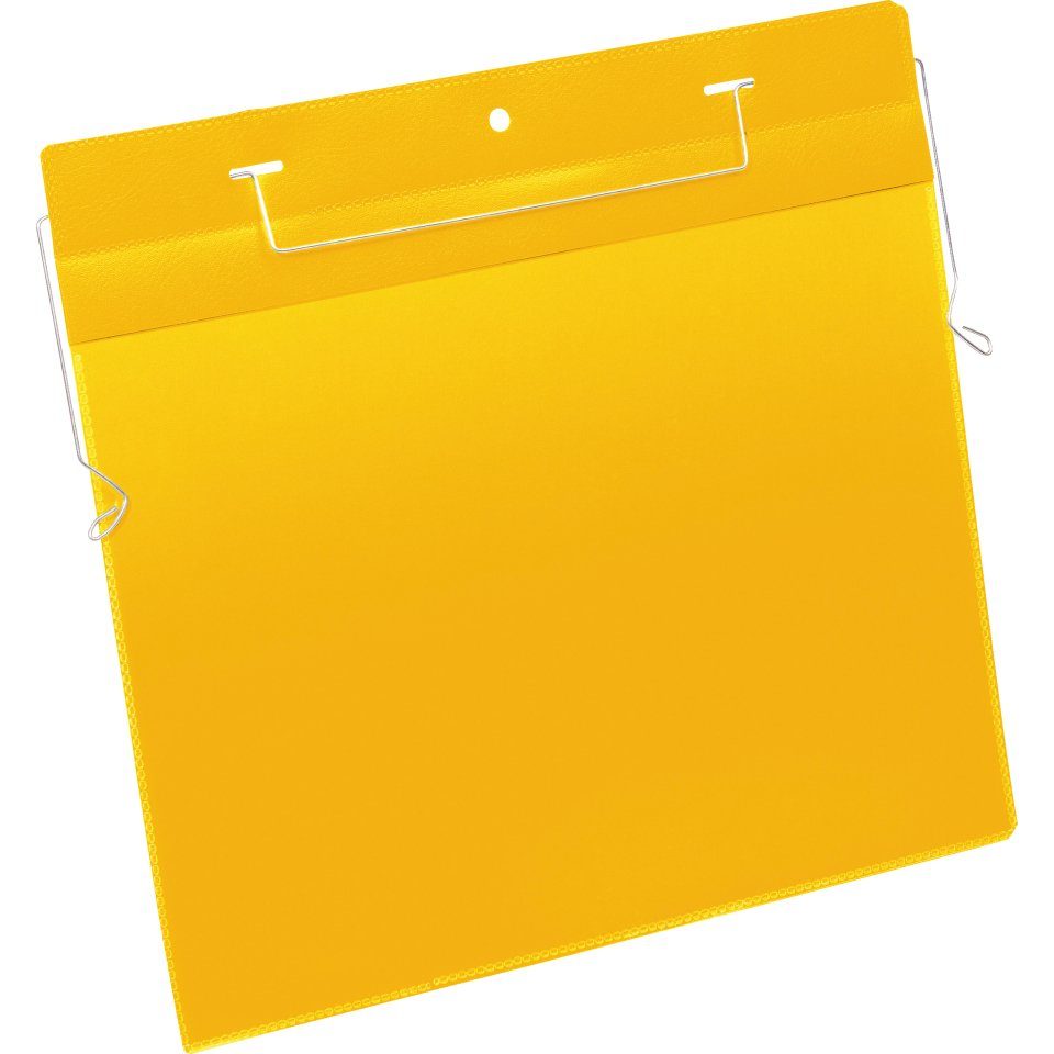 gelb/tranparent, König Montagezubehör mit Dokumententasche, DURABLE Werbeanlagen A4, Querformat, 50/VE Drahtbügel,