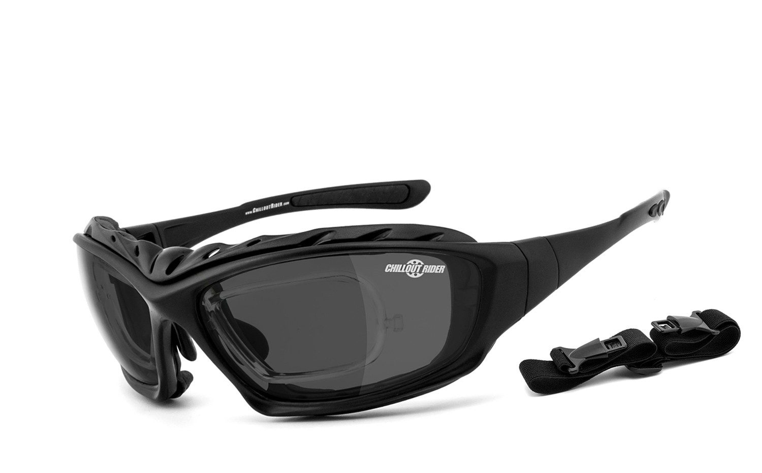Chillout Rider Motorradbrille CR001, Polster abnehmbar, Band und Bügel wechselbar, inkl. Verglasungsclip