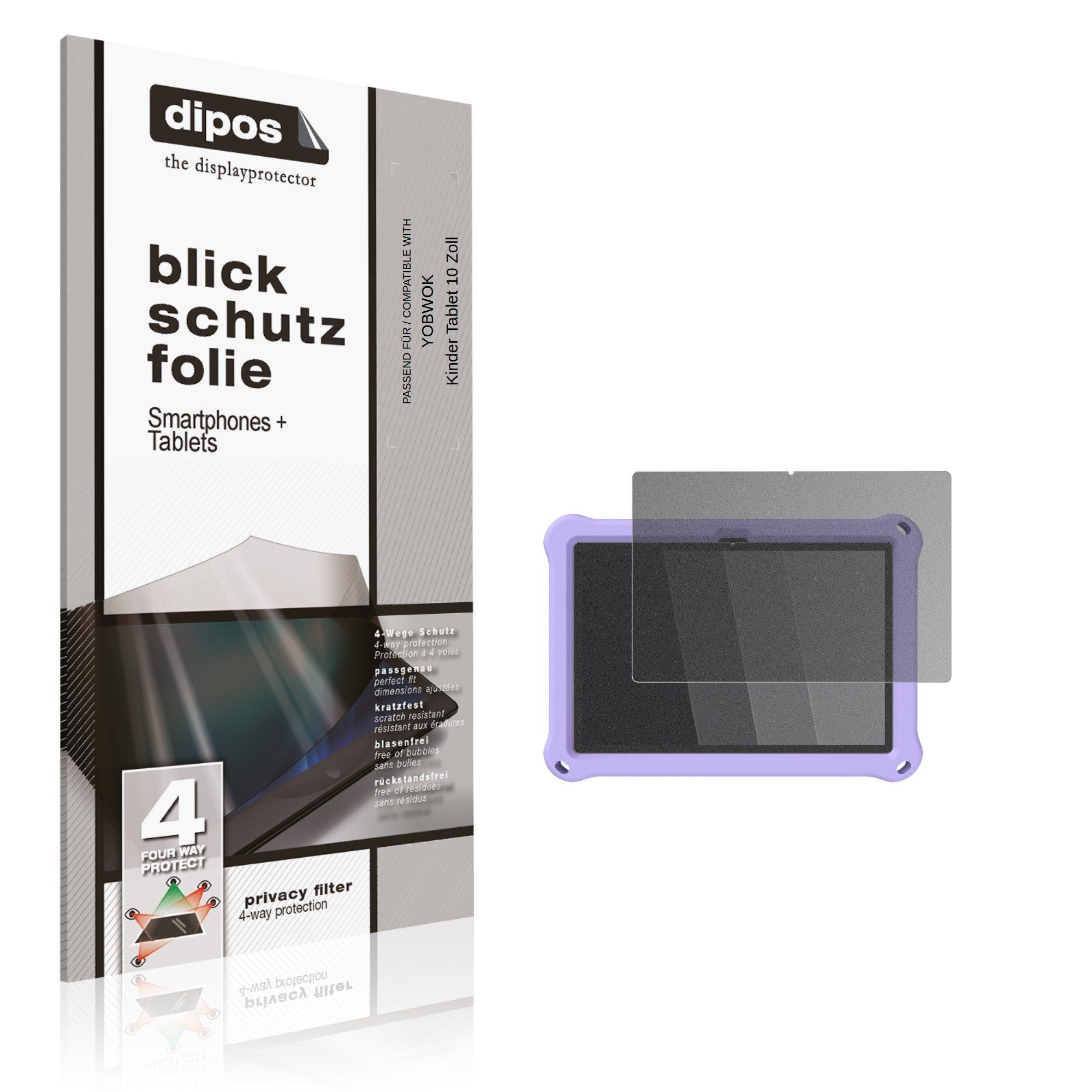dipos Displayschutzfolie Schutzfolie für YOBWOK Kinder Tablet 10 Zoll, 1 Stück, Displayschutz Schutz Folie Made in Germany