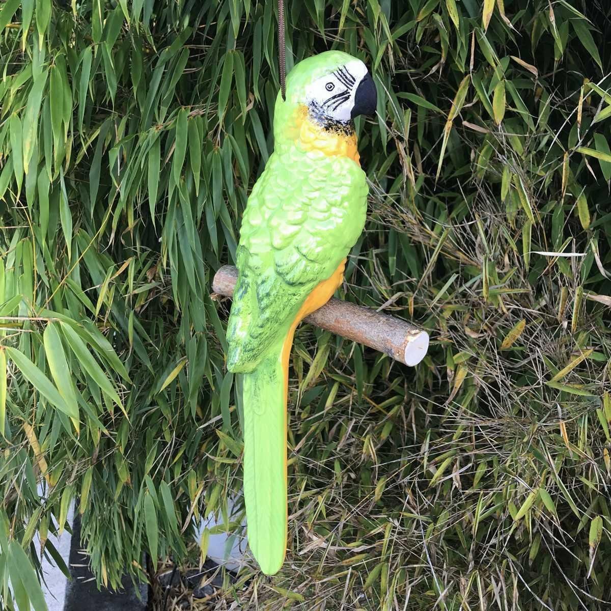 Tangoo grün-gelbem Keramik Gartenfigur Gefieder Tangoo Hängen, (Stück) zum Papagei mit