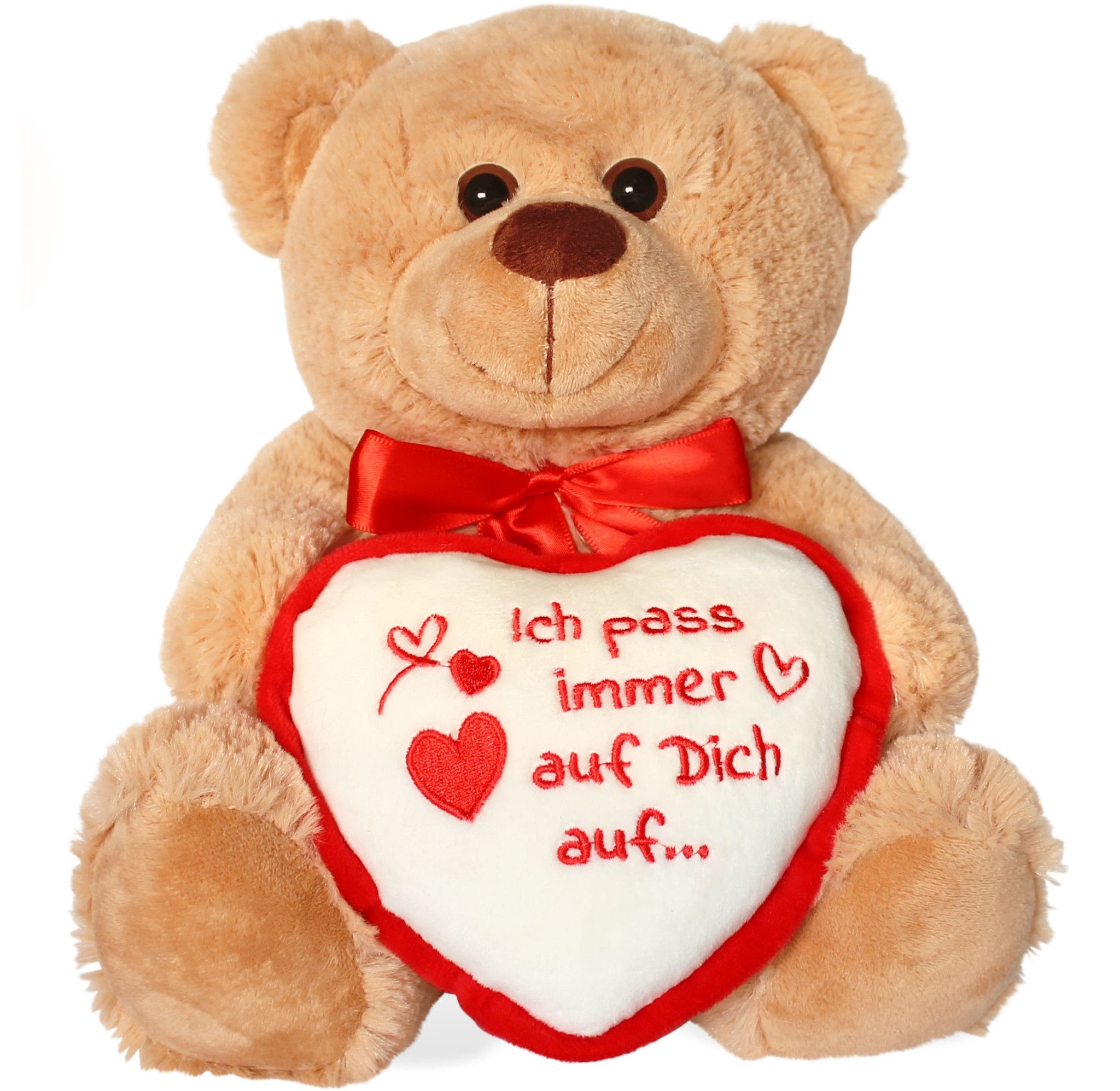 Plüschfigur Teddybär mit Herz Ich pass auf Dich auf braun 25 cm
