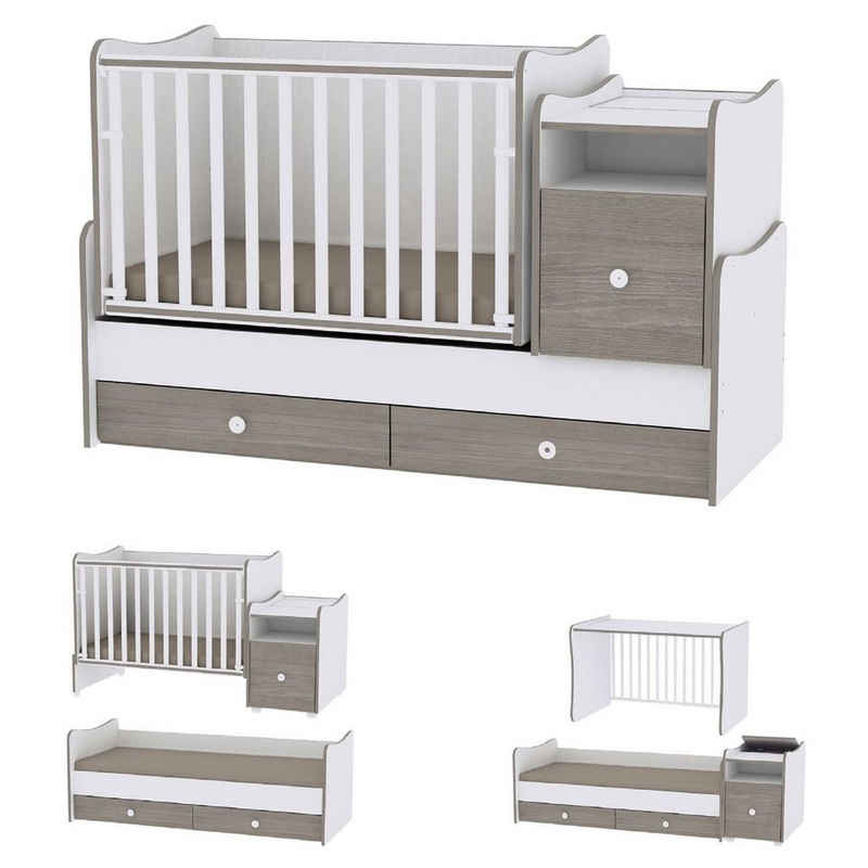 Lorelli Komplettbett Babybett Trend Plus NEW 4 in 1, Schaukelfunktion Jugendbett Schreibtisch