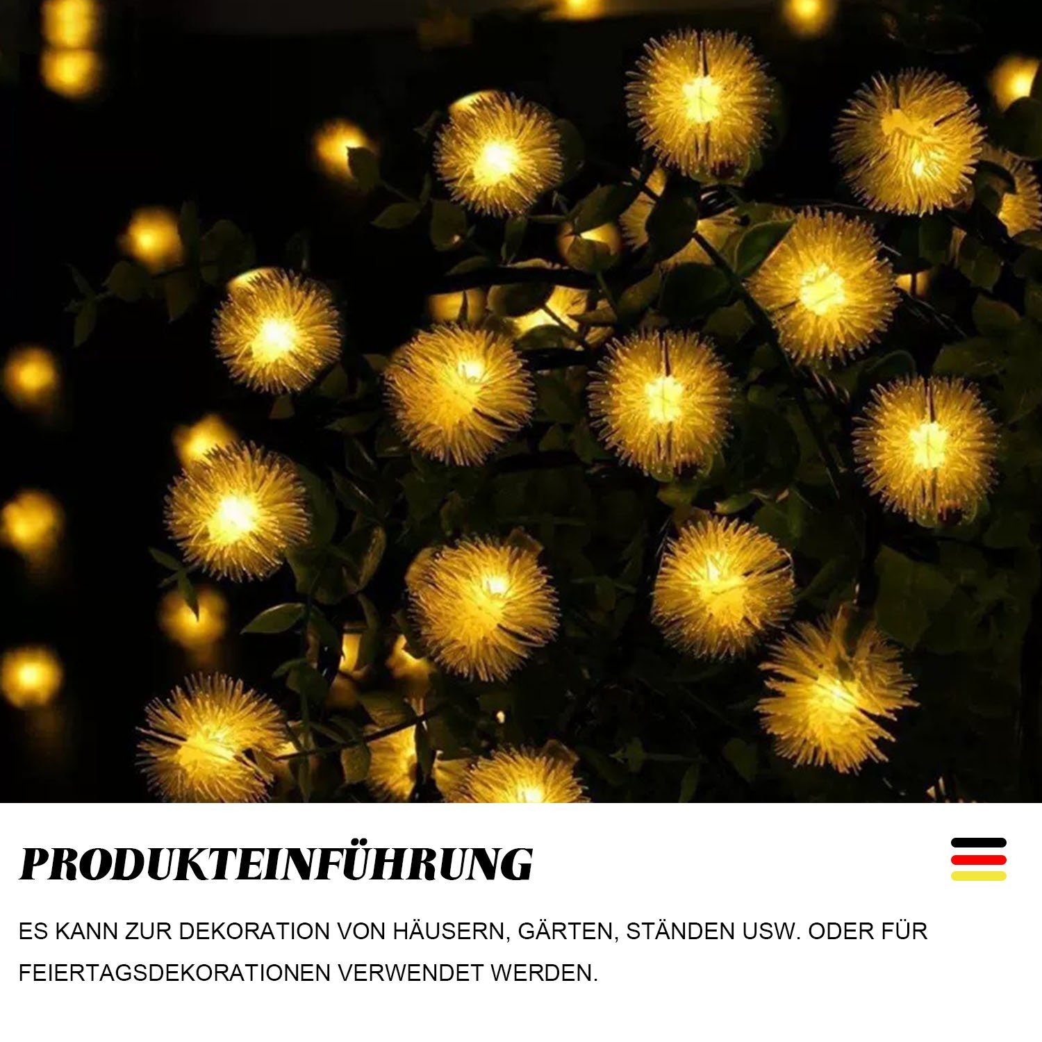 Weihnachtsdekoration Farbe Lichterkette IP65, Entwurf Taraxacum MAGICSHE LED Solar Warmweiß 6.5m Ball Lichter 30, wasserdichter Plüsch 2pcs Lampe,