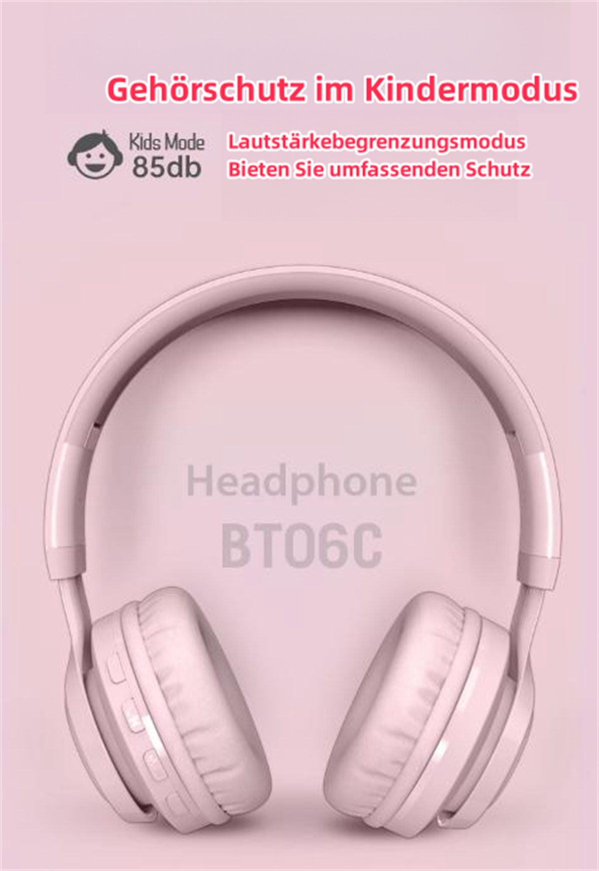 montierte 85-dB-Gehörschutzmodus Over-Ear-Kopfhörer carefully Rosa selected RGB-Bluetooth-Kopfhörer, Kopf Am