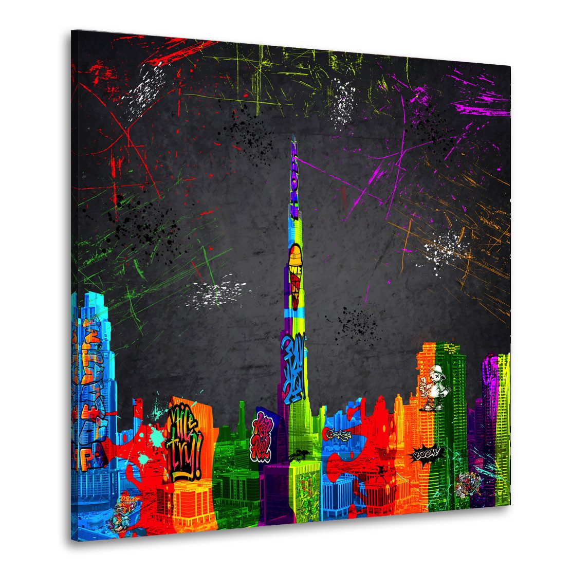 Artedinoi Leinwandbild Dubai Skyline Graffiti Style Leinwandbild Wandbild Kunstdruck XL Wandd