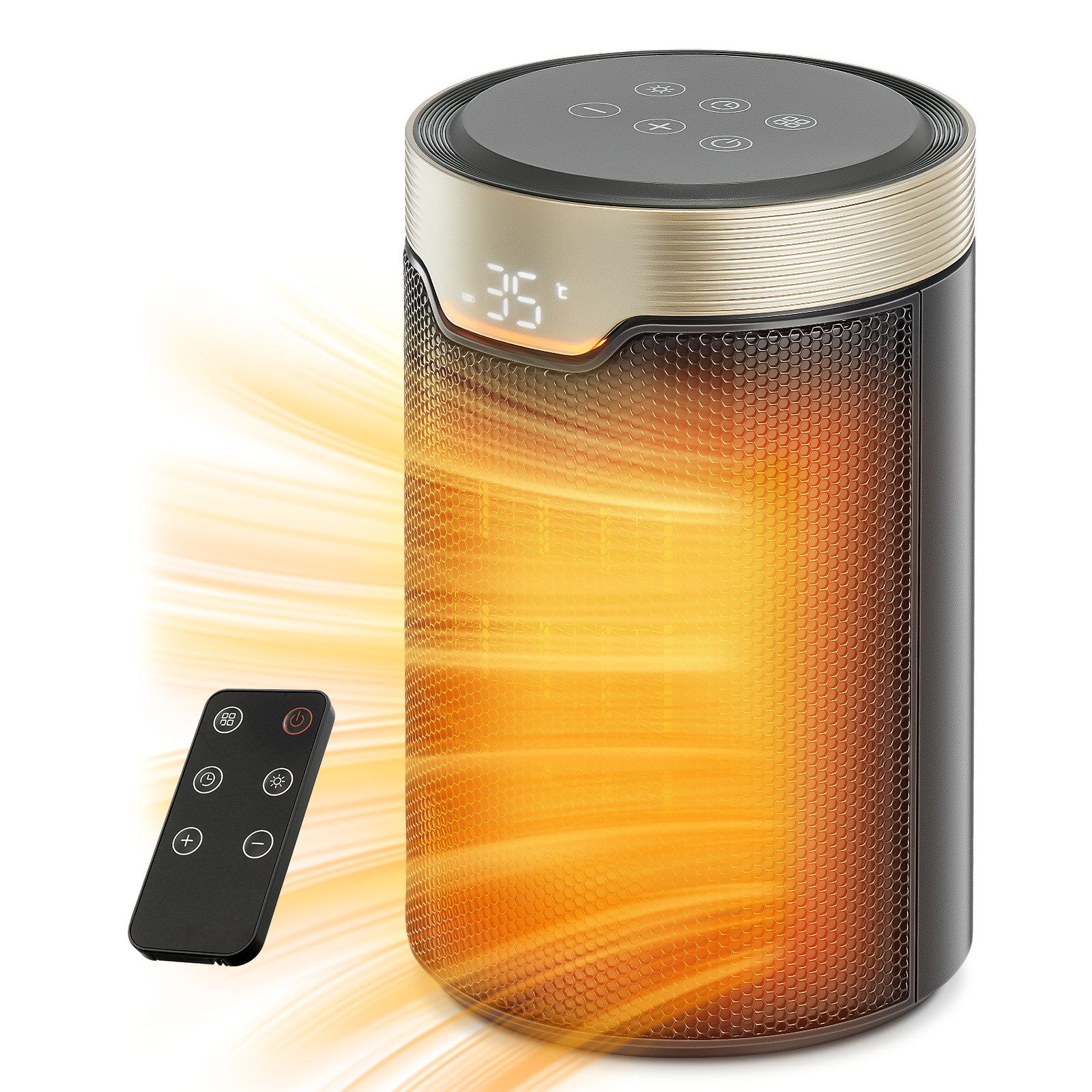 FOHERE Heizlüfter Energiesparend, Elektroheizung Tragbare Heizstrahler mit Thermostat, 5 Modi, 24 Std. Timer, Überhitzungsschutz für Büro, Schlafzimmer, Gold