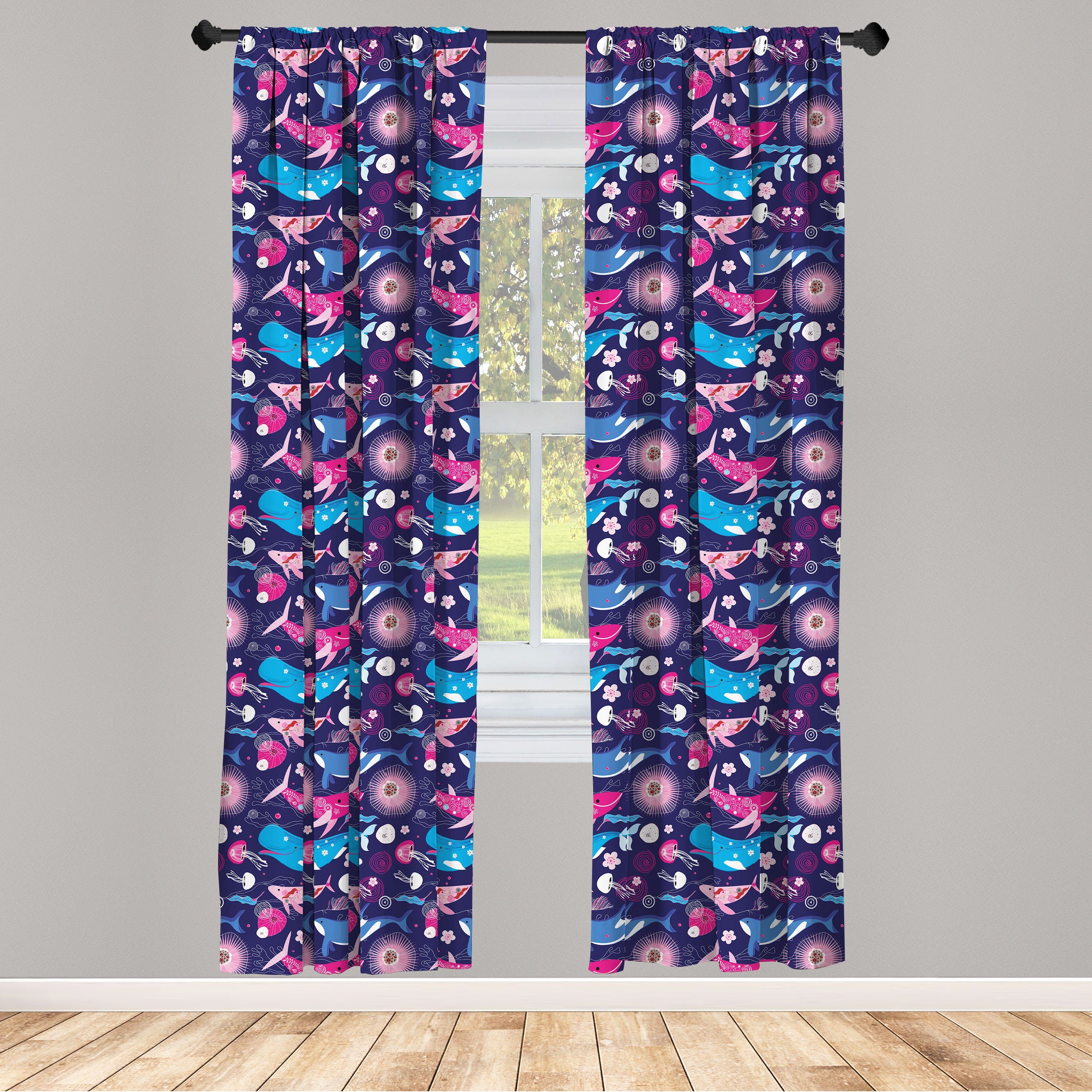 Gardine Vorhang für Wohnzimmer Schlafzimmer Dekor, Abakuhaus, Microfaser, Wale Floral Wasser Element