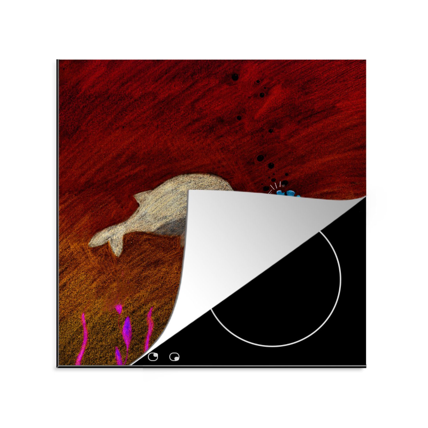 MuchoWow Herdblende-/Abdeckplatte Zeichnung eines Wals und eines Anemonenfisches, Vinyl, (1 tlg), 78x78 cm, Ceranfeldabdeckung, Arbeitsplatte für küche