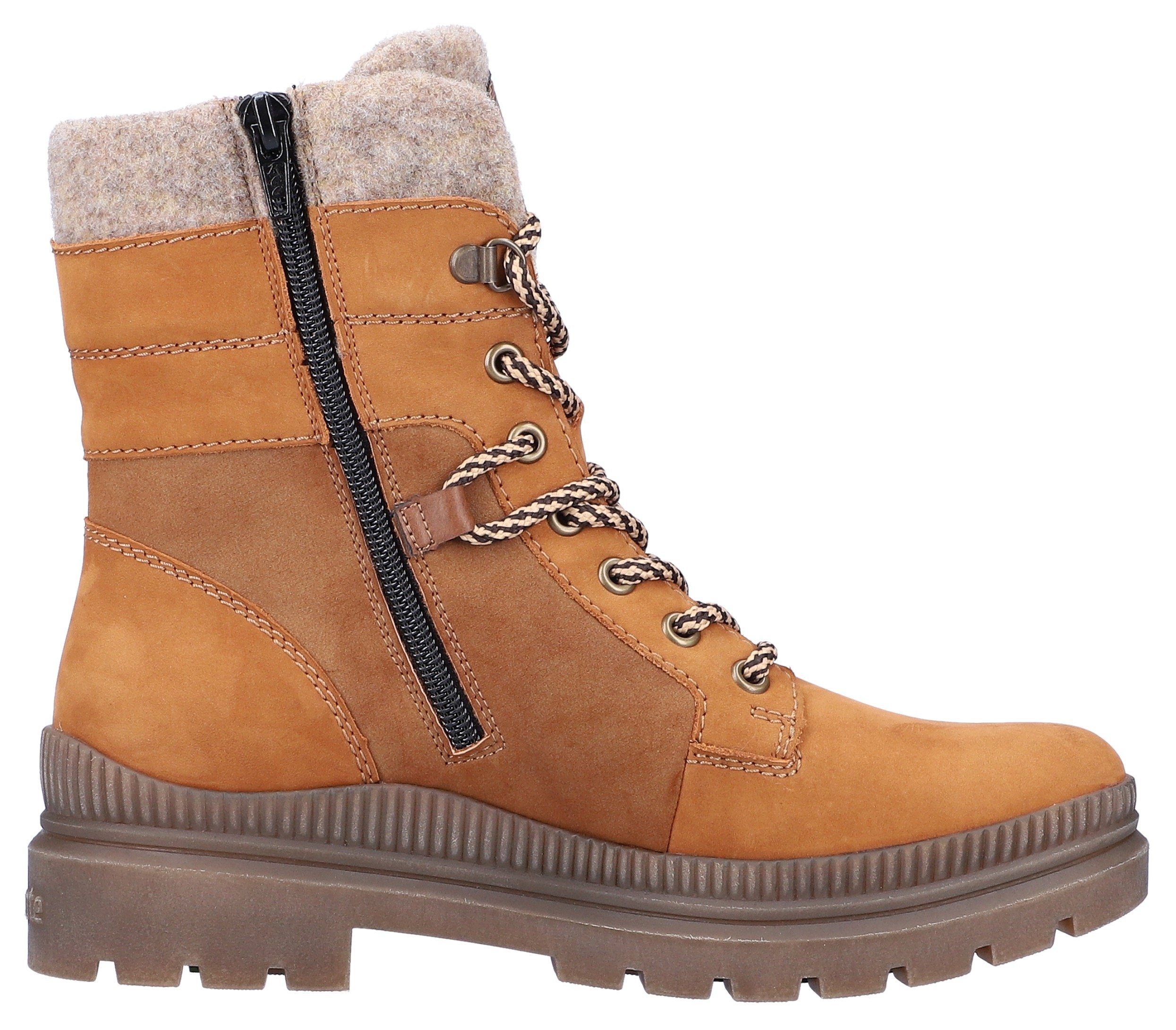 braun-beige Remonte Winterboots am Kragen Filzbesatz mit