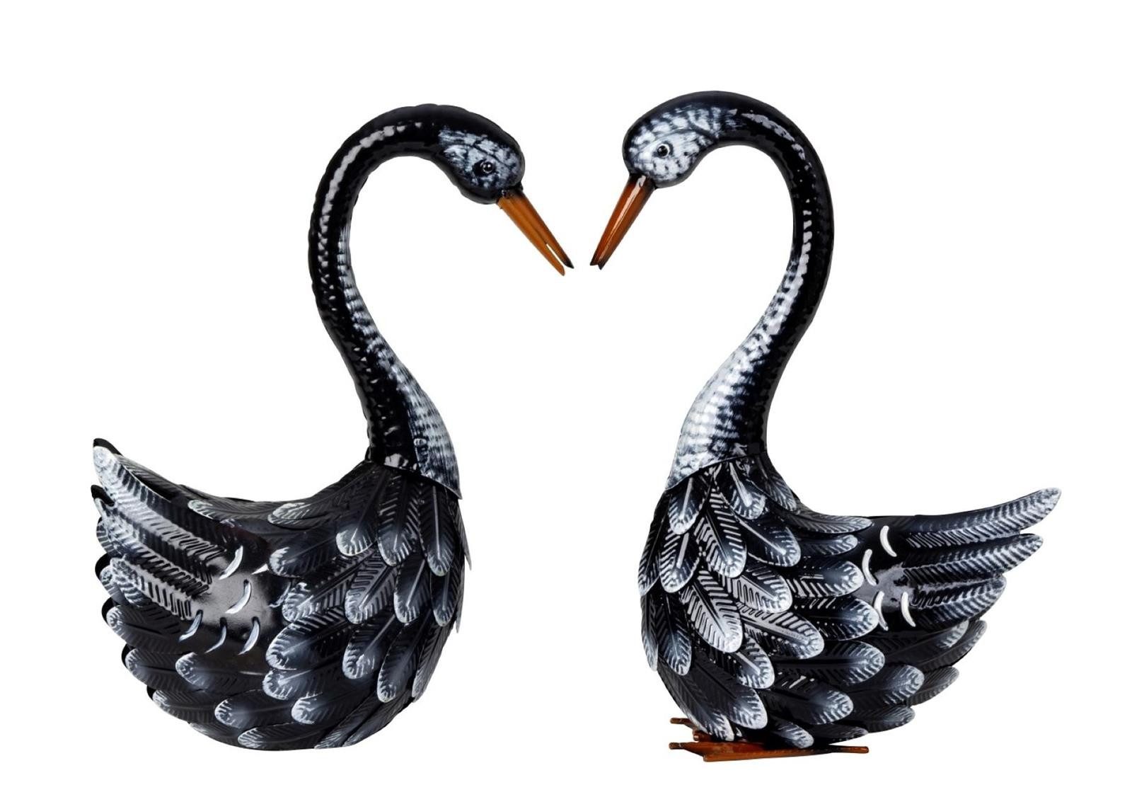Geschenkestadl Tierfigur Metall Schwäne schwarz 2er Set 41 cm – elegante Dekofiguren Gartendeko (Spar-Set, 2 St., 2tlg), 2 schwarze Schwäne stilisieren ein Herz