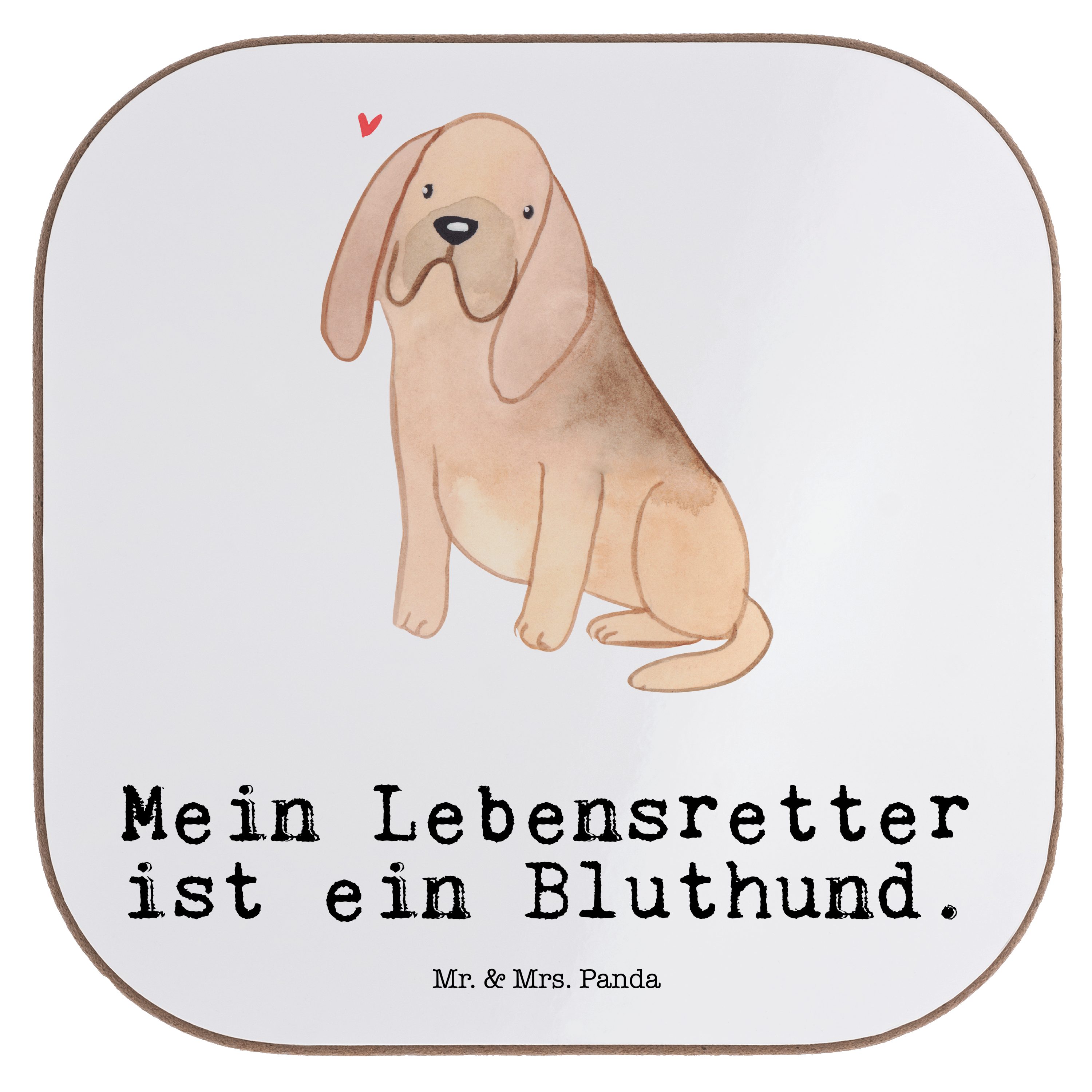 Mr. & Mrs. Panda Getränkeuntersetzer Bloodhound Lebensretter - Weiß - Geschenk, Glasuntersetzer, Welpe, Ra, 1-tlg.