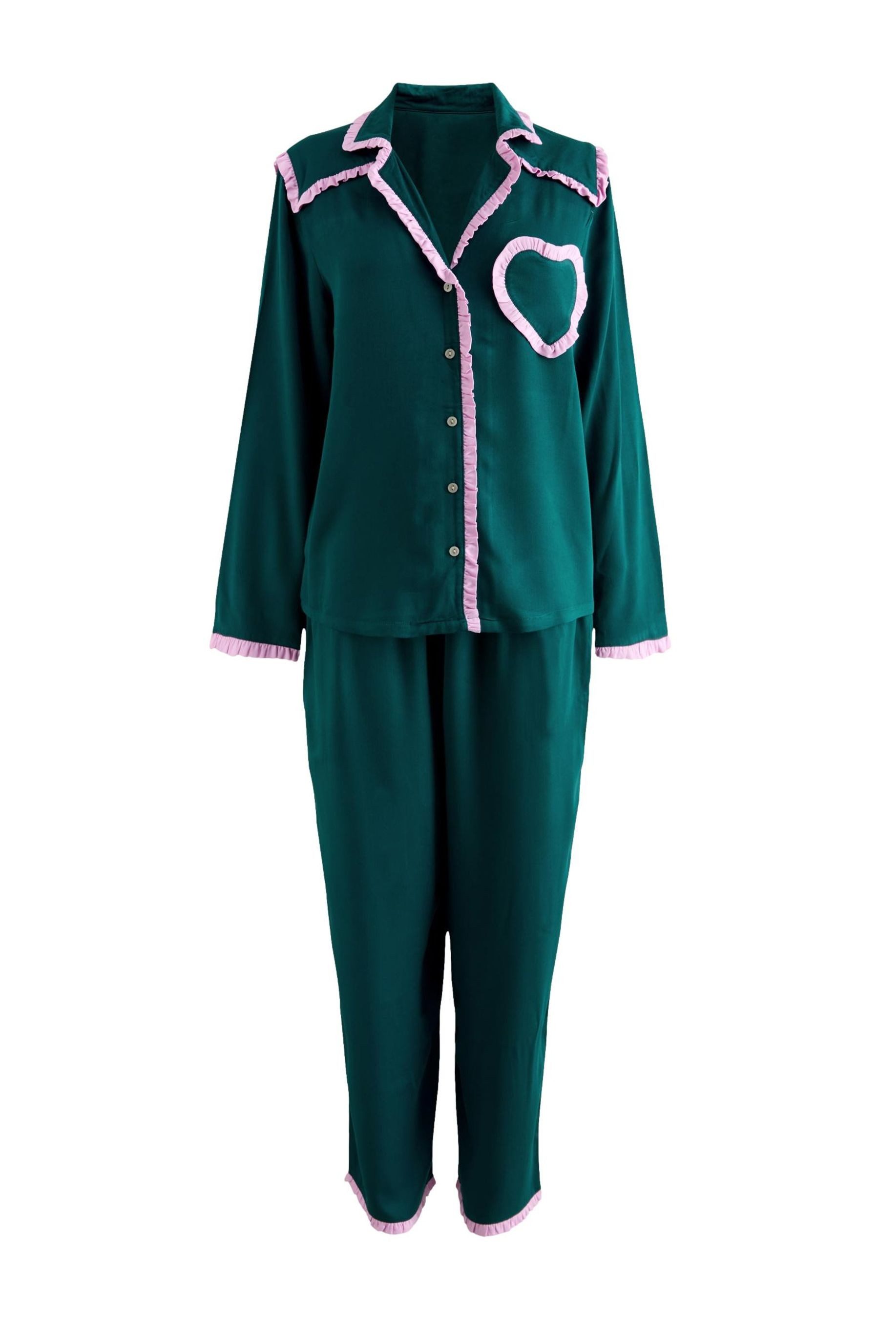 Cath Kidston Pyjama Cath Kidston Schlafanzug mit Rüschen, Herzmuster (2 tlg)