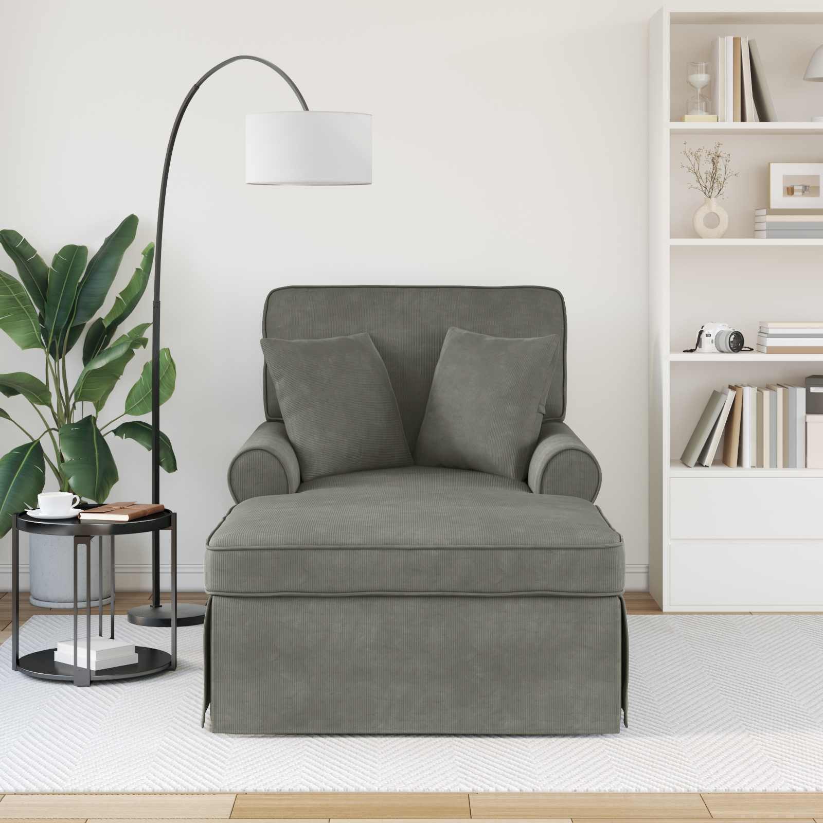 vidaXL Chaiselongue Chaise Lounge mit Rock mit Kissen 3 pcs Hellgrau Cordstoff, 3 Teile