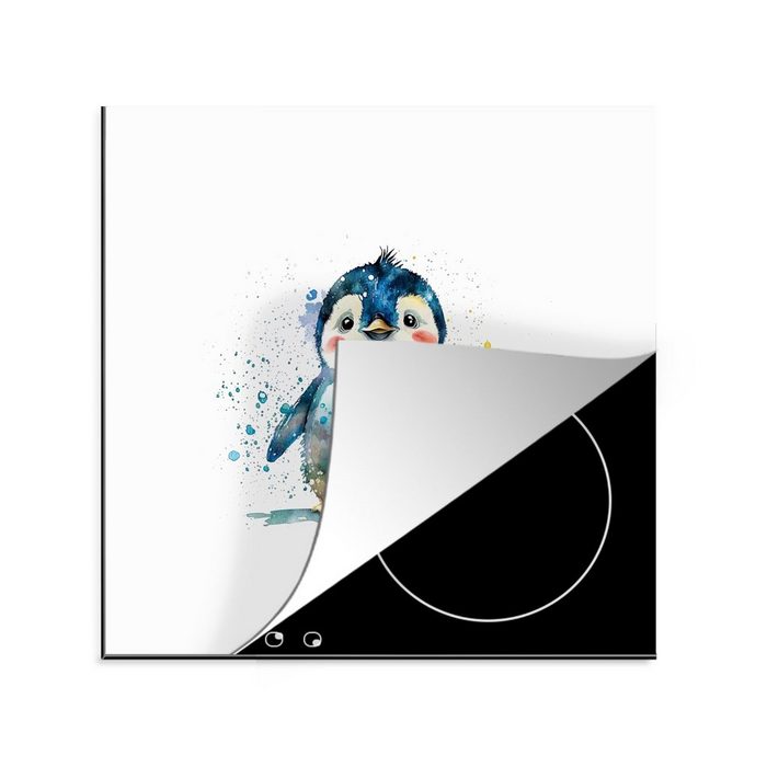 MuchoWow Herdblende-/Abdeckplatte Pinguin - Regenbogen - Aquarell - Tiere - Kinder Vinyl (1 tlg) Ceranfeldabdeckung Arbeitsplatte für küche