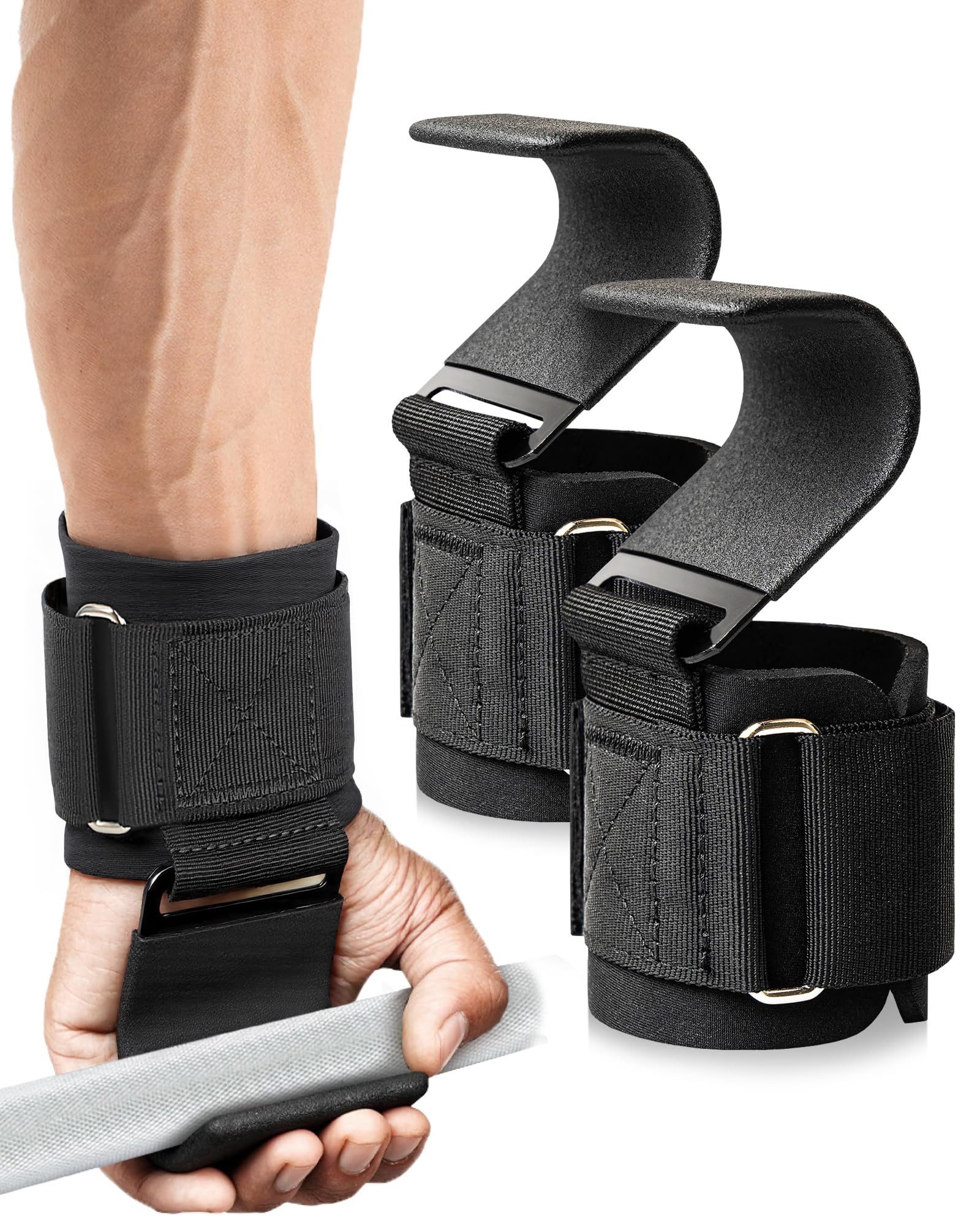 Kityhome Zughilfe Gewichtheberhaken Stützen Hebehilfen,Handgelenkschutz rutschfest (2-tlg), Ideal für Powerlifting, Kreuzheben, Kniebeugen & Klimmzüge