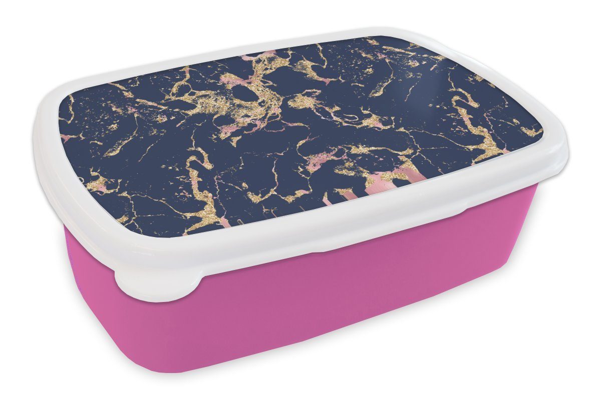 MuchoWow Lunchbox Glitzer - Marmor - Design, Kunststoff, (2-tlg), Brotbox für Erwachsene, Brotdose Kinder, Snackbox, Mädchen, Kunststoff rosa