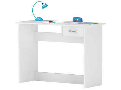 möbelando Schreibtisch Kid, Praktischer Schreibtisch in Weiß. Ausgestattet mit 1 großen Tischplatte und 1 Schubkasten. Breite 100,6 cm, Höhe 76,5 cm, Tiefe 50,1 cm.
