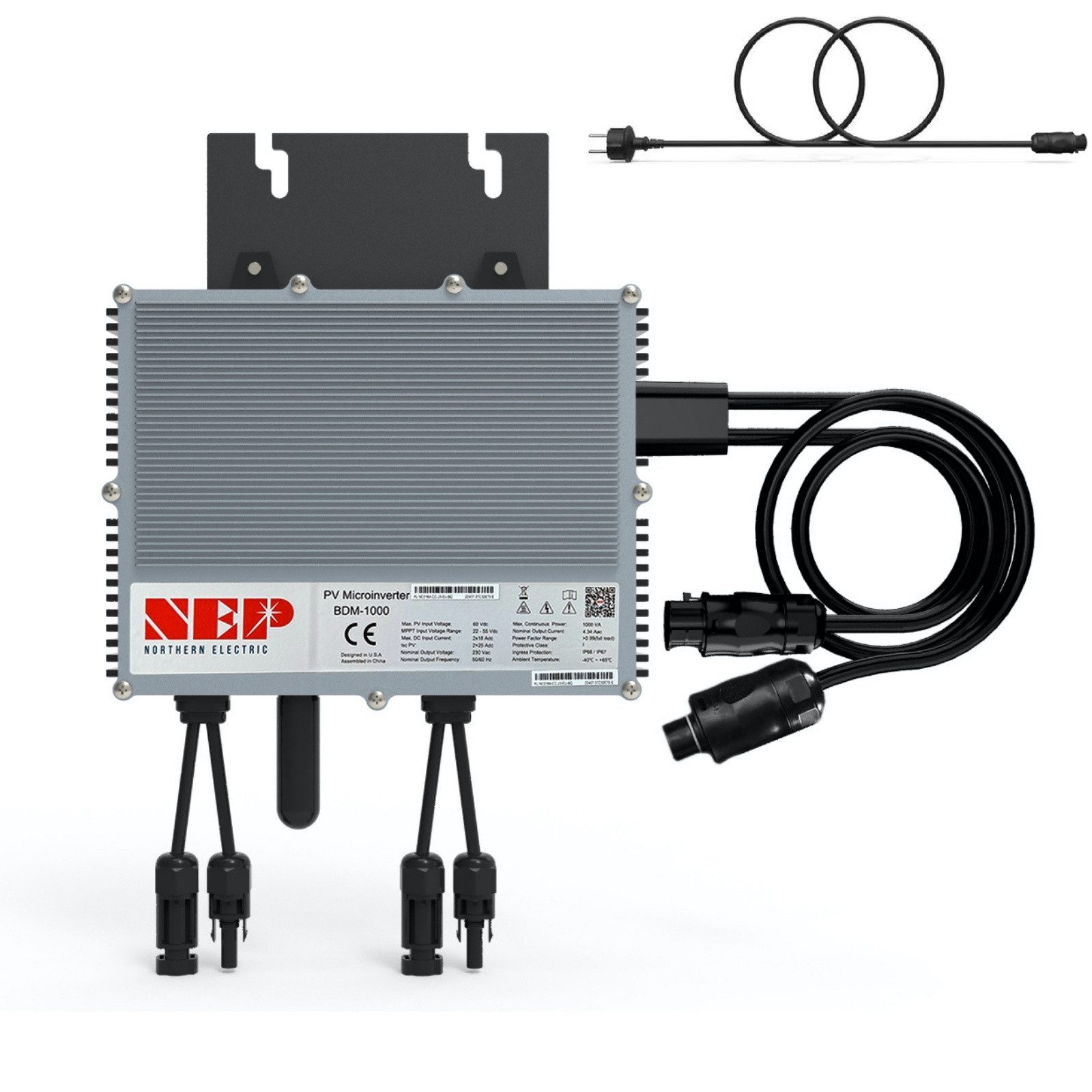 NEP Balkonkraftwerk Wechselrichter BDM-1000, 1000 W, 2x MPPT, 97.3% eff., IP67, Wi-Fi/PLC, Plug&Play