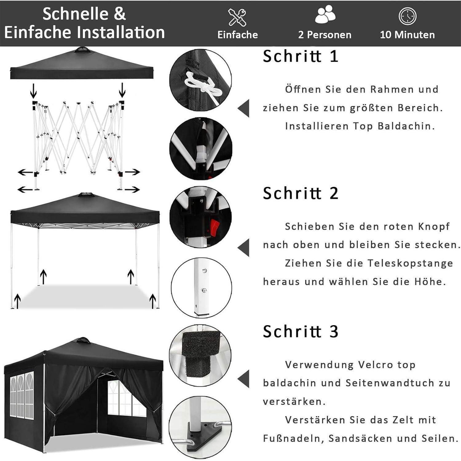 COBIZI Faltpavillon Pavillon 3x3m Wasserdicht Stabil Winterfest Faltpavillon mit