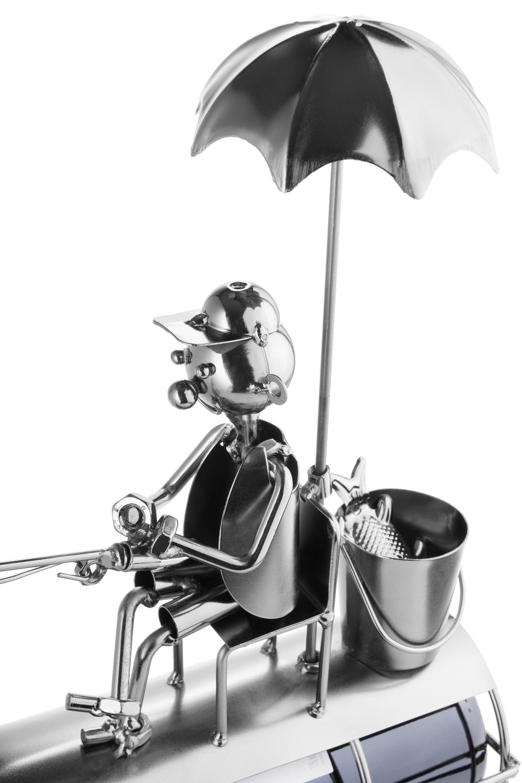 BRUBAKER Weinflaschenhalter Angler mit Sonnenschirm Flaschenhalter, (inklusive Grußkarte), Weinhalter Metall Skulptur, Wein Geschenk – Bild 5 von 5