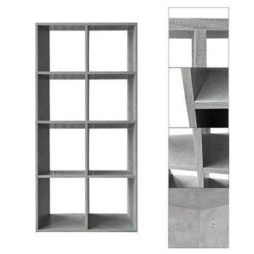 Melko Raumteilerregal Holzregal Raumtrenner in Betongrau mit 8 Fächer Bücherschrank Regalwand Kinderregal, Stück, Melaminbeschichtet