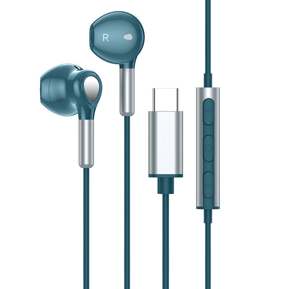 Kopfhörer mit blau In-Ear C Mikrofon GelldG Ohrhörer In-Ear-Kopfhörer mit USB Kabel Kopfhörer