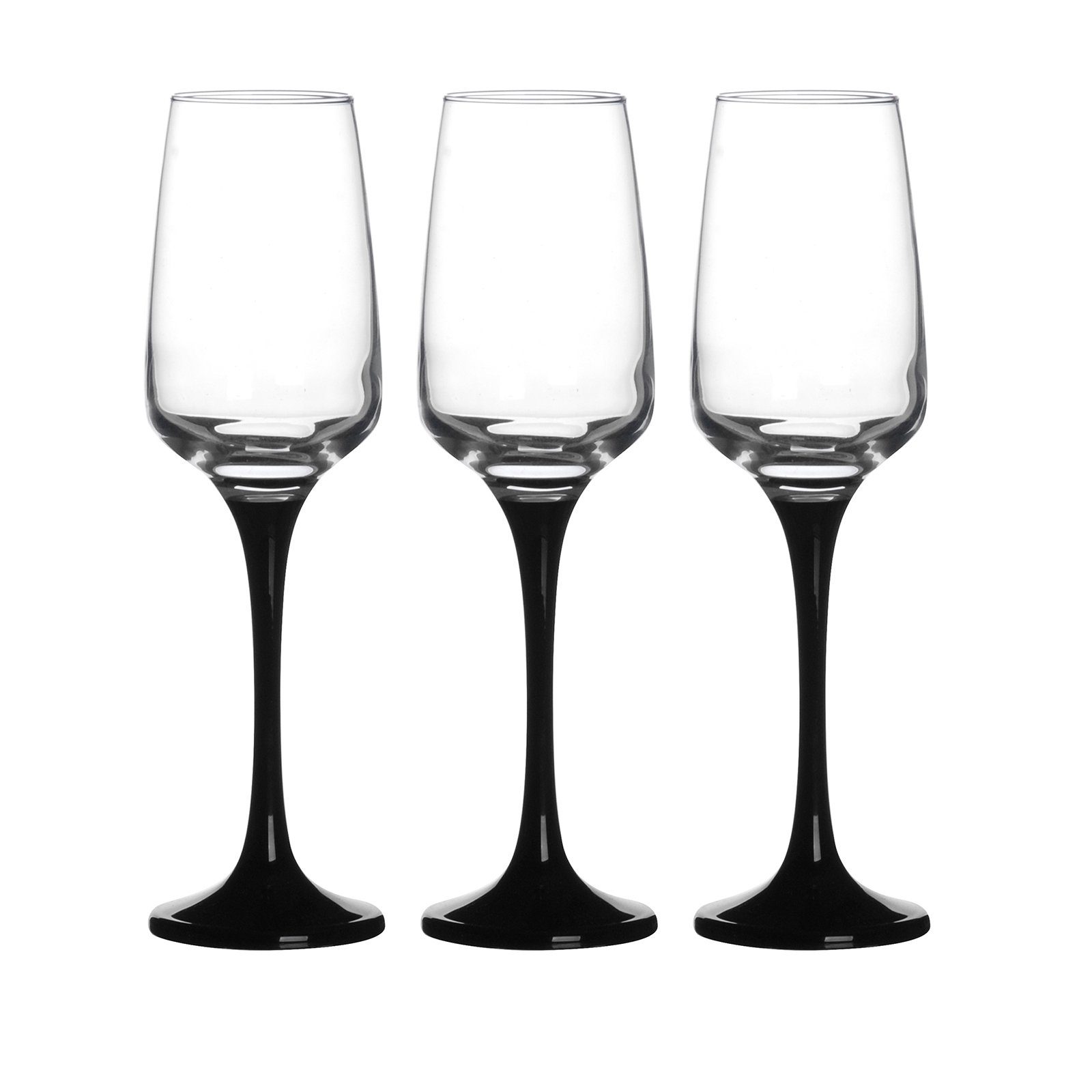 Neuetischkultur Sektglas Champagnerflöte 3er Set schwarzer Stiel, Glas,  Champagnerglas Champagnerflöte schwarzer Stiel