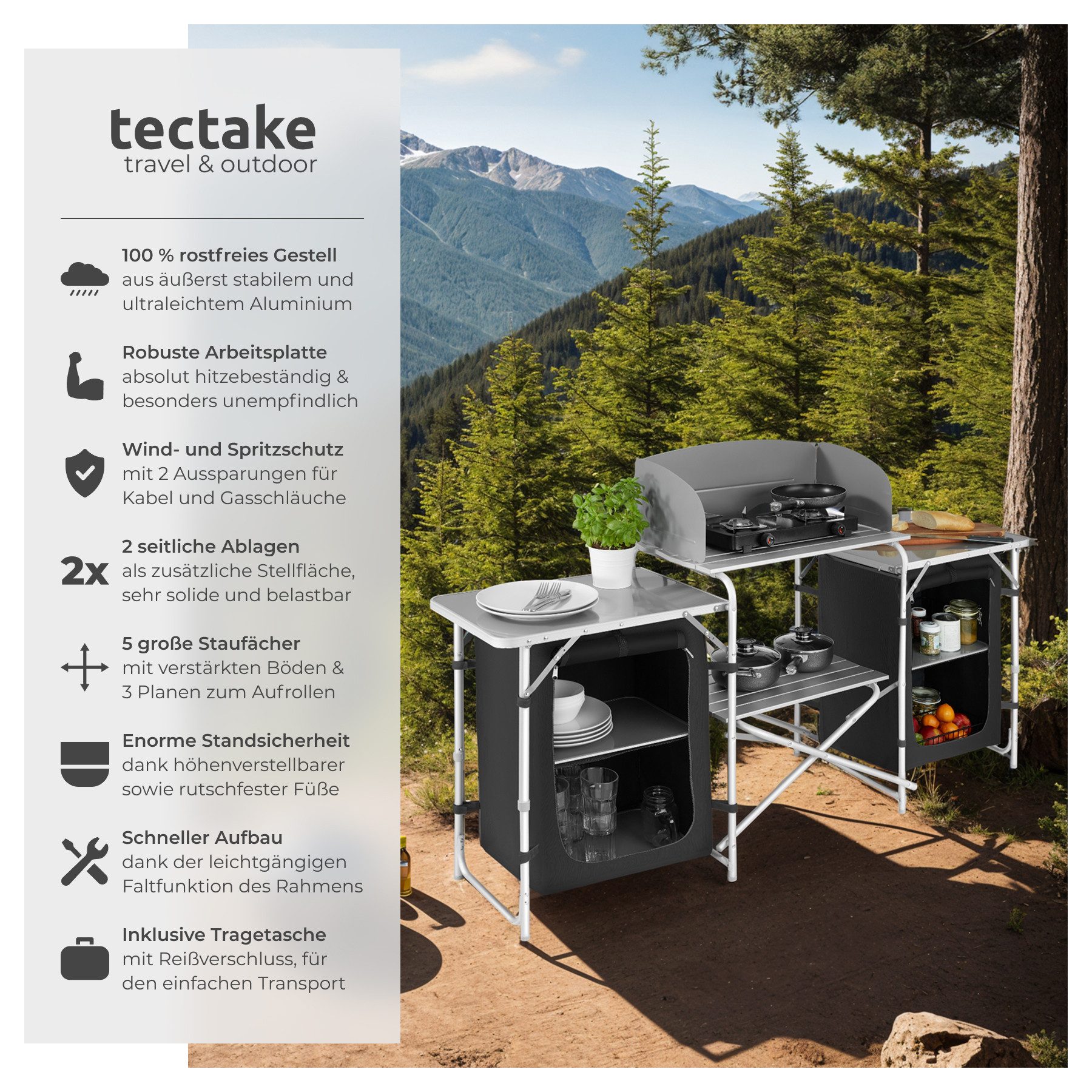 tectake Campingtisch Campingküche XXL mit 5 Fächern (1-St., 1 tlg), Vielsei günstig online kaufen