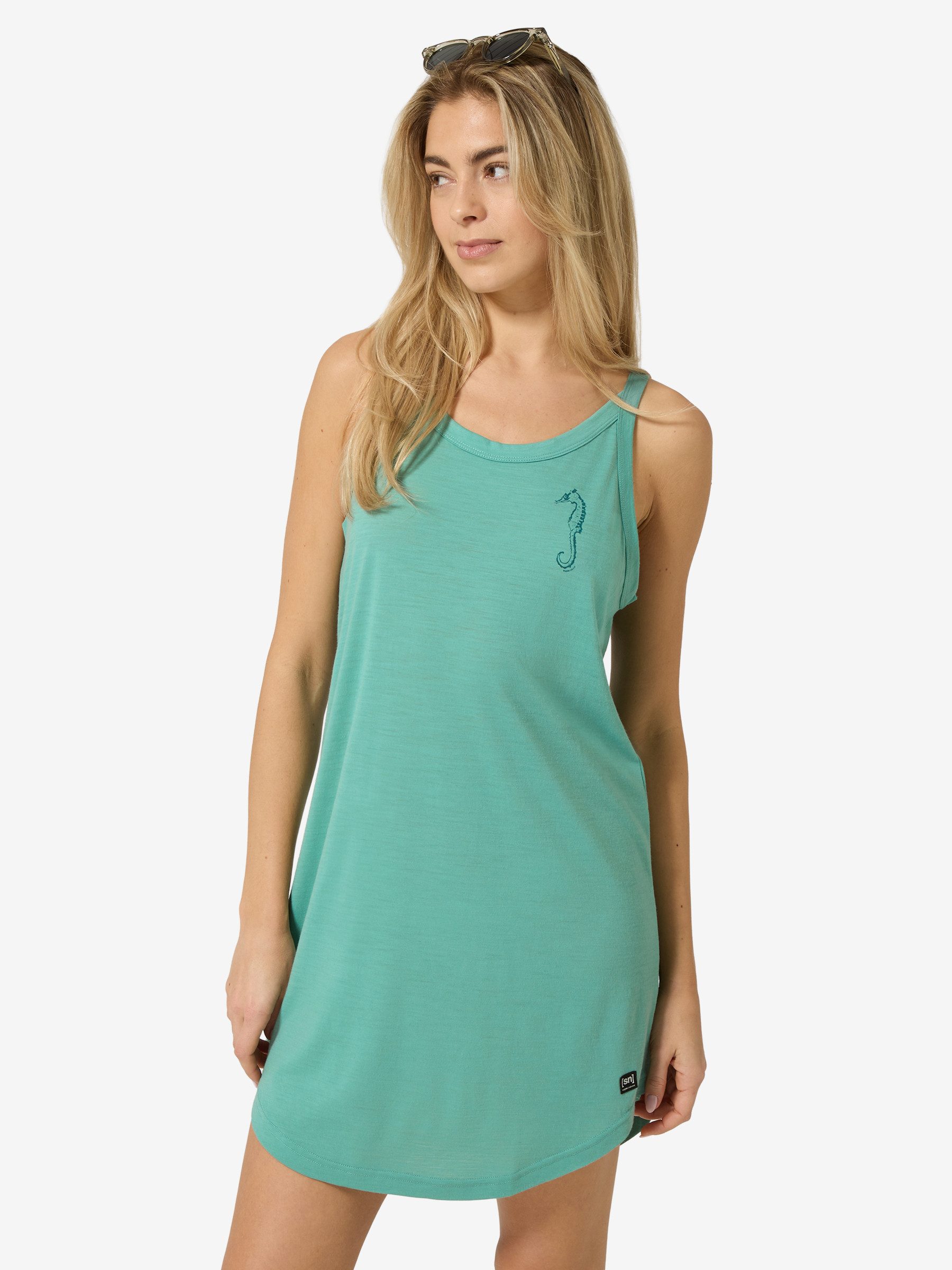 SUPER.NATURAL Sweatkleid für Damen,Merino W SEA HORSE DRESS mit Berg-Motiv, atmungsaktiv