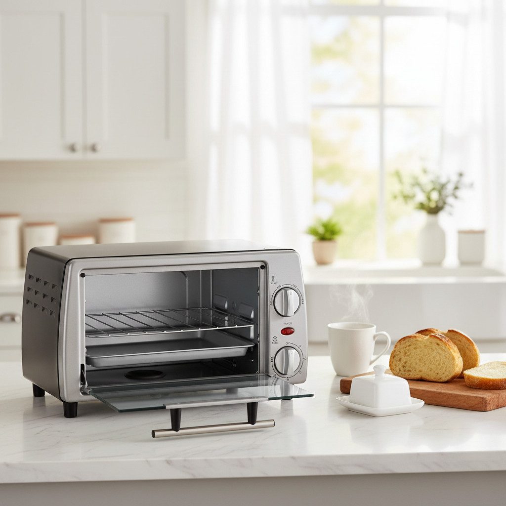 kowdom Minibackofen Kompakter Tischbackofen 10 L, Mini-Ofen, 230 °C Timer, Edelstahl, kompakt, 10L, Timer, stufenlose Temperatur, Krümelschublade