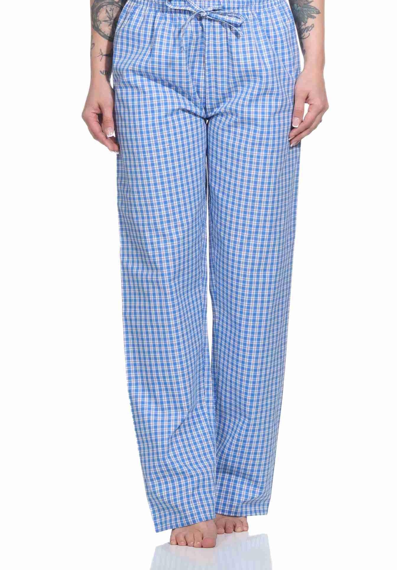 Normann Pyjama Damen Schlafanzug Hose lang gewebt aus Baumwolle – ideal zum relaxen