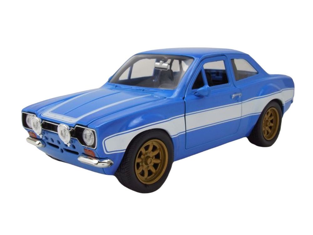 JADA Modellauto Ford Escort RS 2000 1974 blau weiß Brian Fast & Furious, Maßstab 1:24